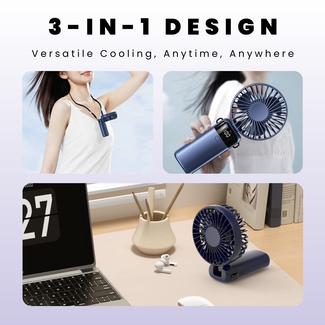 A306 - Portable Rechargeable Handheld Fan with Digital Display