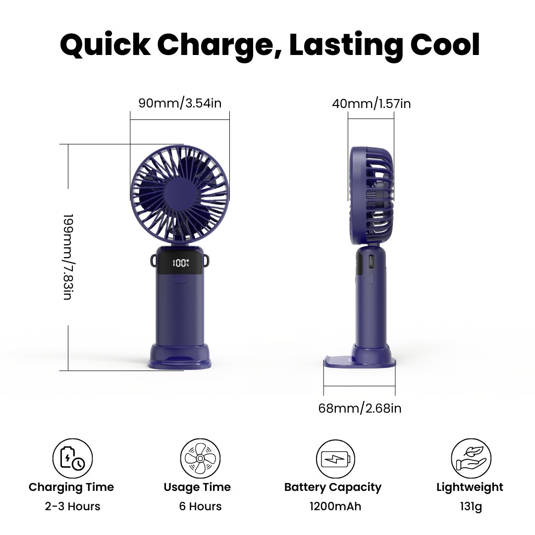 A306 - Portable Rechargeable Handheld Fan with Digital Display